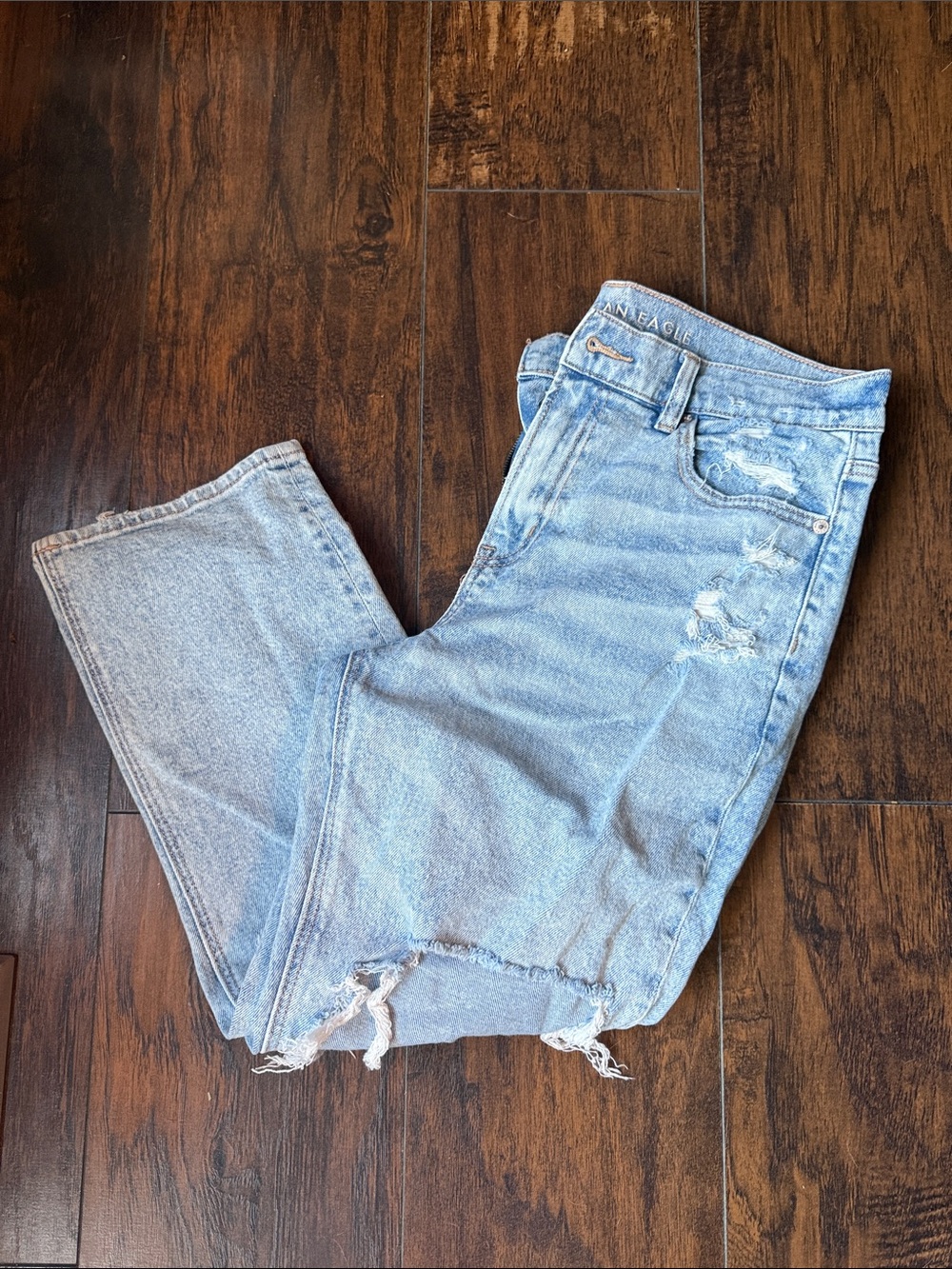 American Eagle Outfitters Light Blue Distressed Straight Leg Jeans